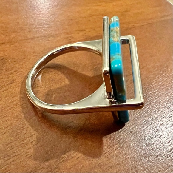 Turquoise and Silver Modern Statement Ring - Picture 9 of 10